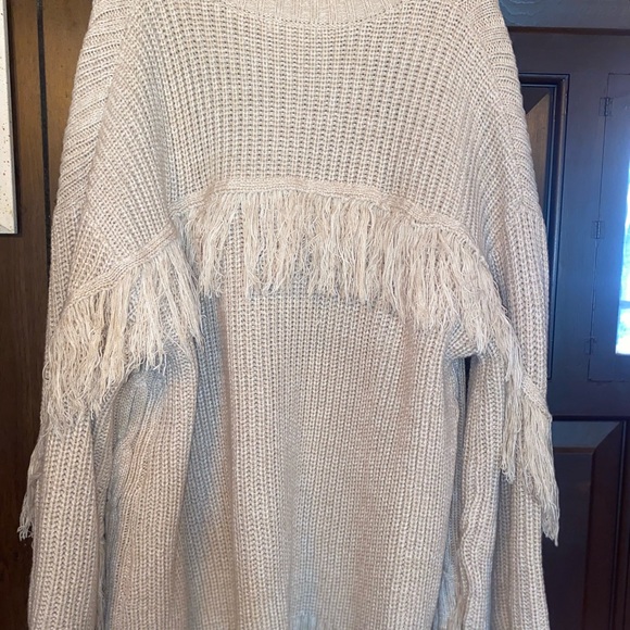 Cato Light Tan Cardigan with Fringe - Picture 2 of 2